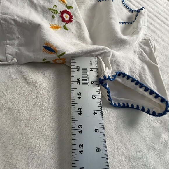 Vintage Womens White Embroidered Floral Cotton Dress V-Neck Short Sleeve - Picture 8 of 10